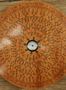 桃木罗盘实木纯手工盘高精度专业盘圆形复古六寸八寸