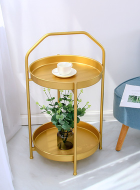 创意简约双层小茶几手提移动沙发边几卧室客厅床头铁艺摆件