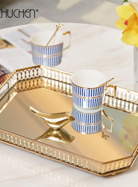 金属托盘圆形方形轻奢欧式客厅实用茶几装饰品样板房家居摆件