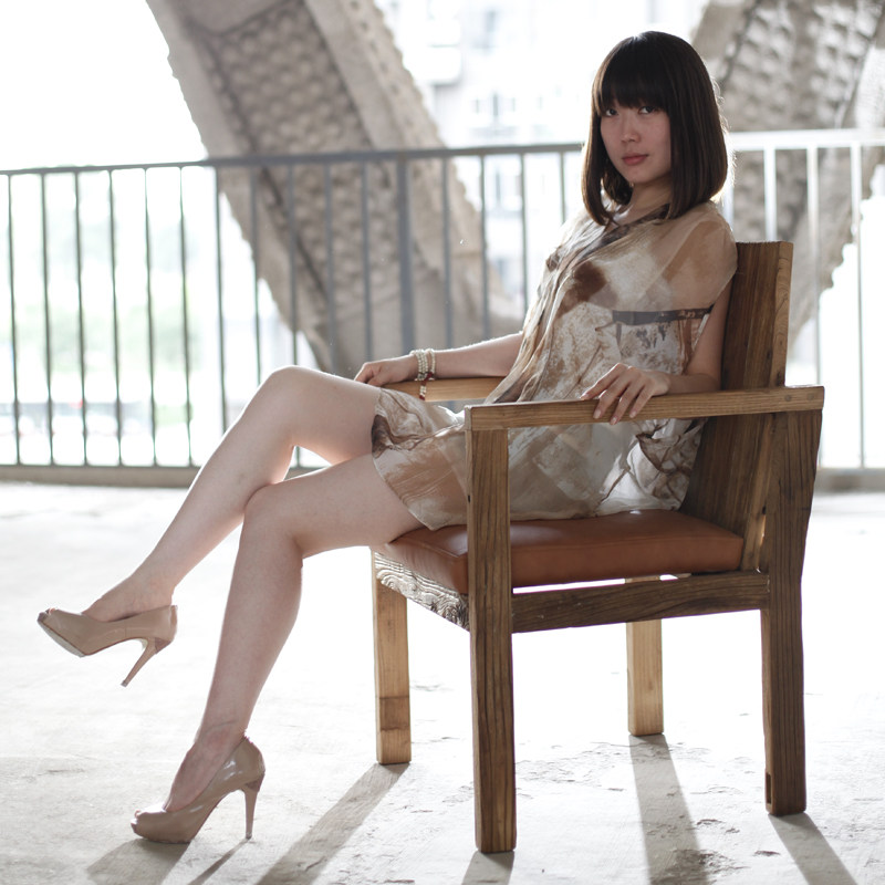 实木靠背餐椅时尚皮坐垫门板原木扶手休闲咖啡椅子榆木书桌椅