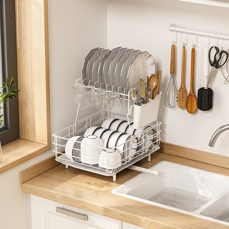 御仕家挂碗碟收纳架台面双层厨房沥水放碗筷置物篮碗盘箱
