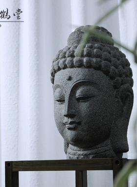 堂 艺术青石手工石雕佛首佛头 茶室玄关办公摆件