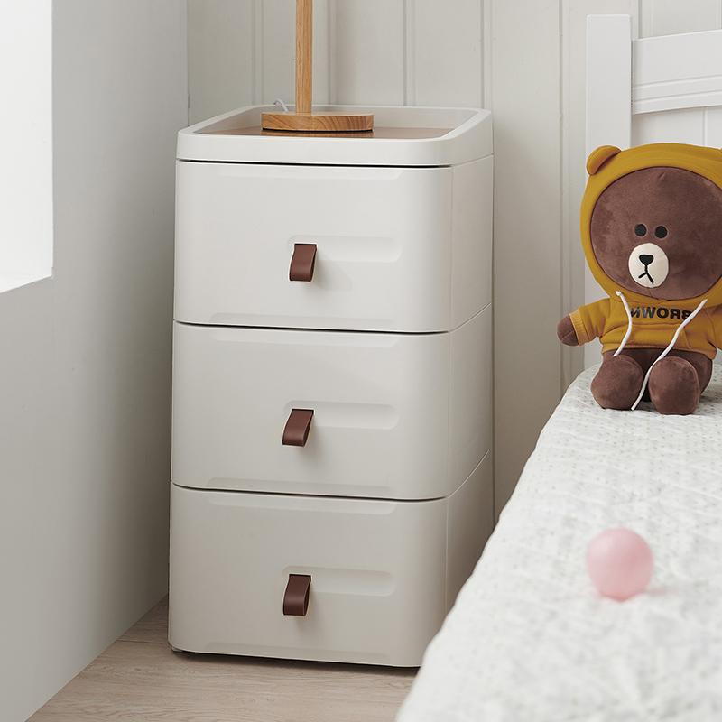 床头柜抽屉式床边柜子收纳柜塑料衣柜斗柜三层加厚整理柜卧室储物