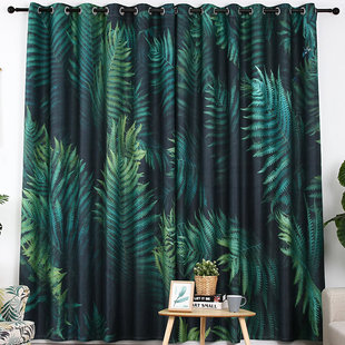 深墨绿色植物遮光年流行窗帘小清新卧室全遮光客厅飘窗新款