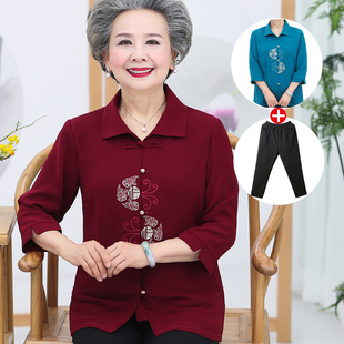 奶奶夏装雪纺衬衫老年人春装唐装婚礼服妈妈套装老人太太衣服