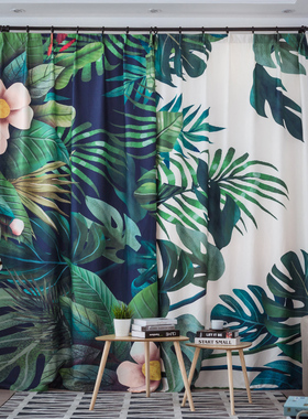 风格窗帘田园清新墨绿色高档绿ns式布成品少女卧室遮光