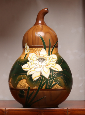 新中式陶瓷大葫芦摆件复古招财玄关博古架入户进门小众装饰品