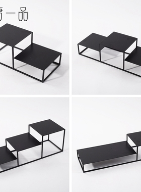 烤漆多层小型铁架底座桌面装饰摆件玄关新中式雕塑摆台