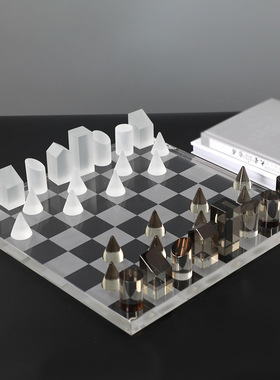 现大理石磨砂棋盘摆件家居售楼部样板间装饰轻奢国际象棋