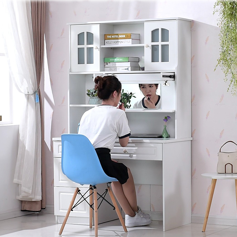 欧式田园书桌梳妆台一体式多功能两用卧室写字桌办公电脑桌带书架