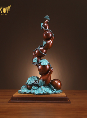 铜欣祥五福临门彩铜葫芦摆件家居装饰品客厅玄关摆件