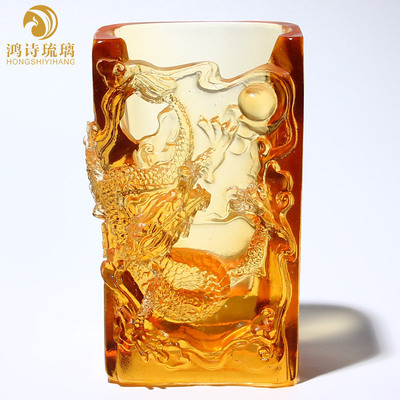 送男领导礼物高档琉璃龙形笔筒时尚桌面摆件