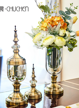 欧式轻奢华餐桌玻璃花瓶摆件新婚礼物客厅电视柜摆设创意饰品