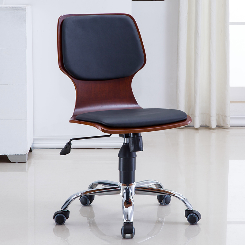 电脑椅家用无扶手舒适久坐现简约办公椅子靠背木升降皮转椅