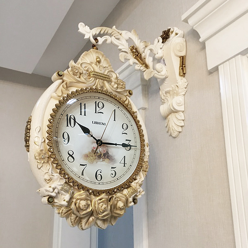 石英挂表客厅双面挂钟欧式大气轻奢钟表J石英家用挂墙时尚豪华静