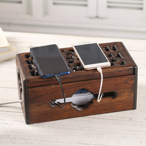 泰国实木插线板插座保护盒整理盒家用桌面电源线电线插板收纳盒