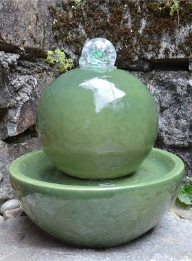 欧式陶瓷喷泉流水加湿器家居客厅风水球创意工艺品办公室桌面摆件