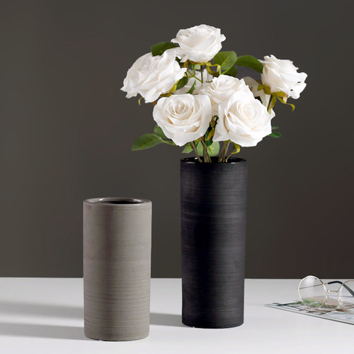 北欧现代简约摆件极简工s业风黑白灰陶瓷花瓶样板房客厅家居装饰