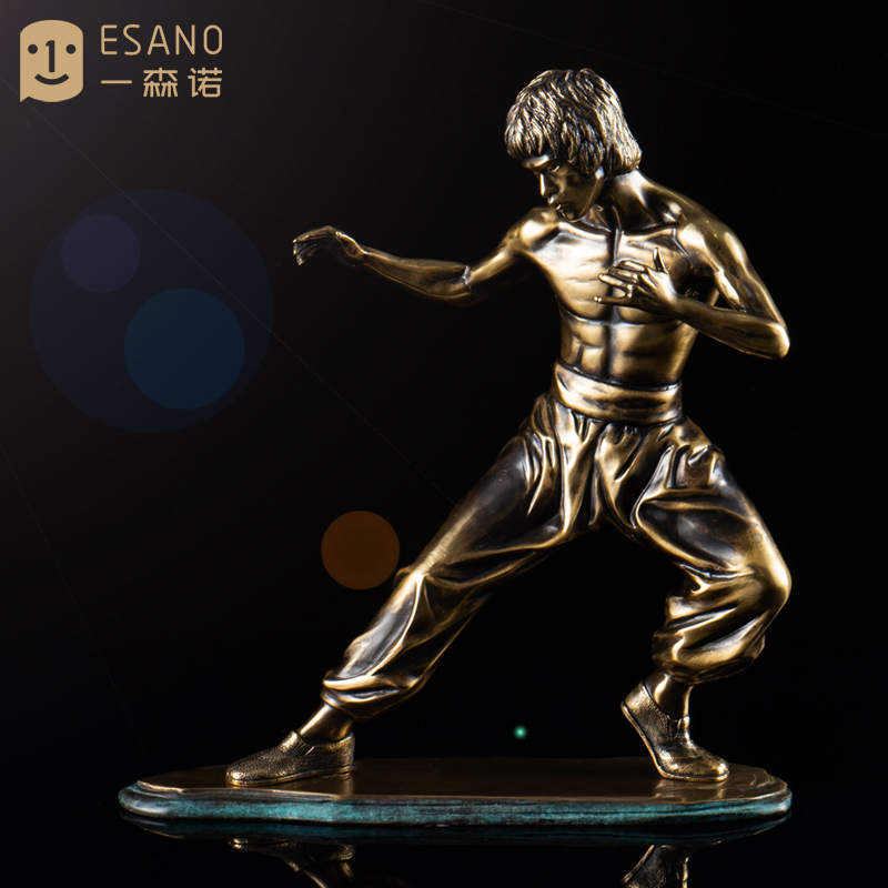 新中式李小龙人物雕塑模型摆件创意客厅J武馆办公室纯铜装饰品摆