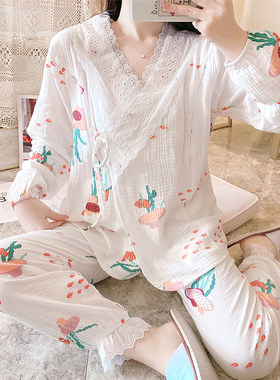 纱布月子服纯棉产后哺乳8月份9孕妇睡衣春秋薄款产妇10空气棉夏季