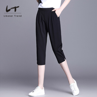 LT哈伦裤女2021新款夏季薄款宽松裤子女冰丝休闲大码百搭七分裤潮