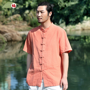 宽松休闲衬衣盘扣夏季 楠唐装 男短袖 苎麻衬衫 麻上衣怀序 中国风男装