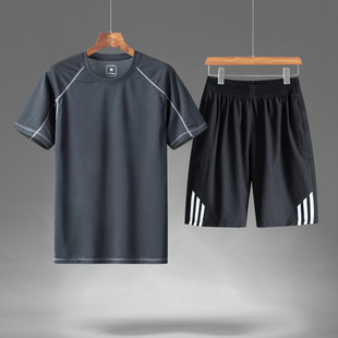 父亲节礼物时尚运动套装男中老年冰丝夏装夏天衣服爸爸装夏季男装