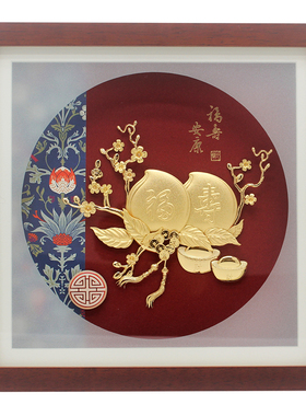 寿桃金箔画创意摆件送贺寿星祝寿礼品6080大寿辰老人长辈生日礼物