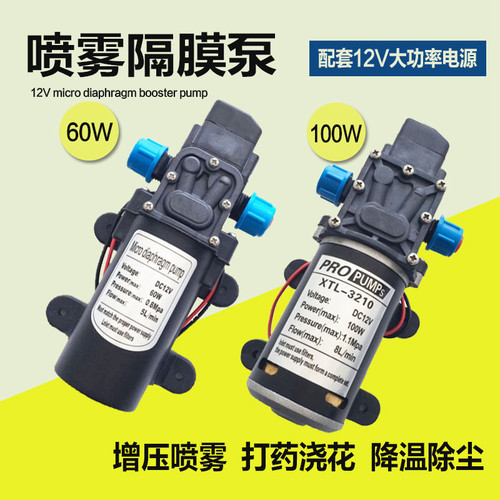 自来水增压泵 高压隔膜水泵12V直流自动浇水喷淋加压微型抽水电泵