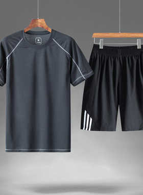父亲节礼物时尚运动套装男中老年冰丝夏装夏天衣服爸爸装夏季男装