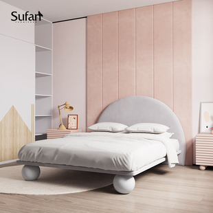 舒梵实木网红床布艺床现代简约北欧公主床双人床单人儿童床1.2米