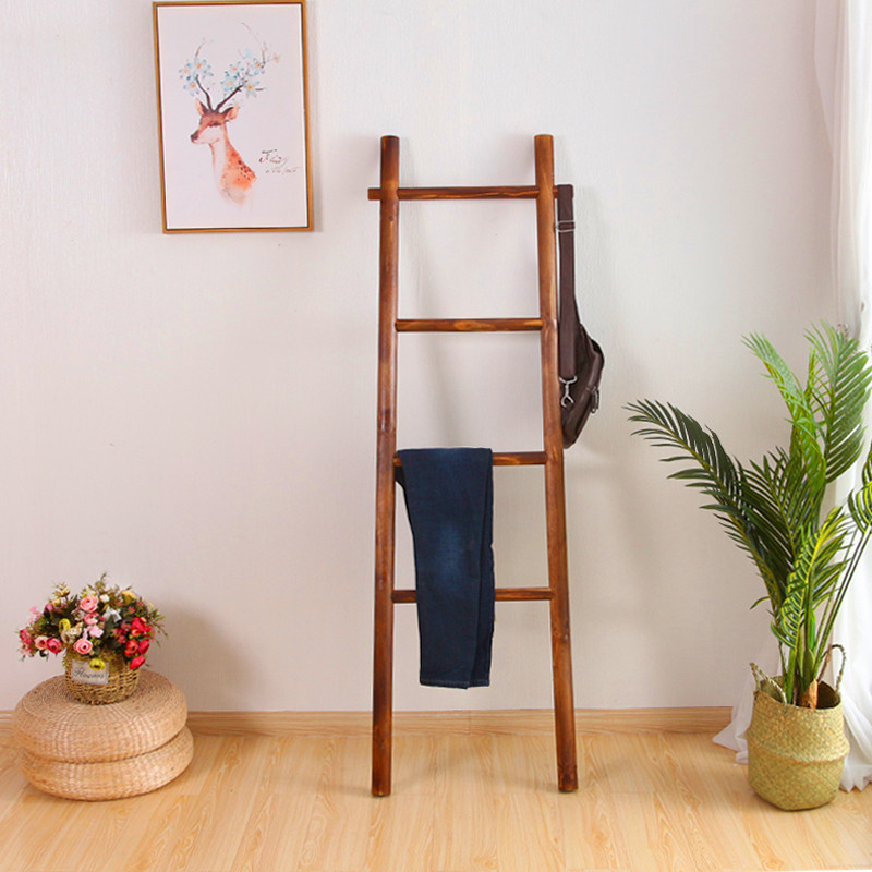 北欧简约实木质衣帽架卧室浴室毛巾架子玄关梯形靠墙半梯式挂衣架