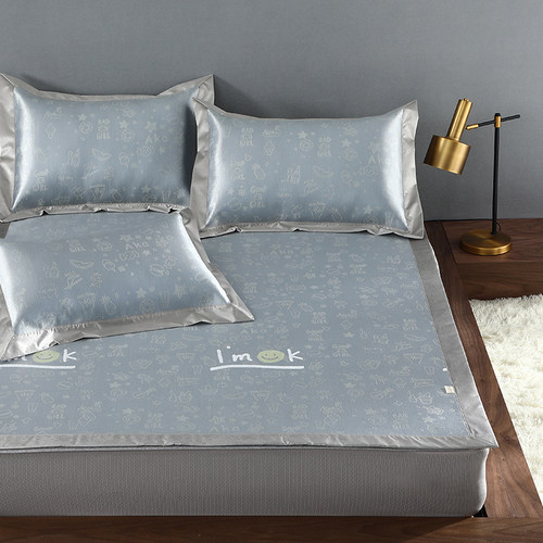 空调席夏季冰丝凉席1.8m三件套机洗可水洗折叠冰丝席子床笠1.5米