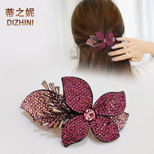 发夹顶夹发饰 韩国水钻花朵发卡优雅一字夹弹簧夹马尾扣夹子头饰
