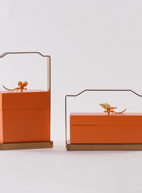 新中式金属小鸟提盒木首饰盒摆件样板间室内卧室玄关柜软装饰品