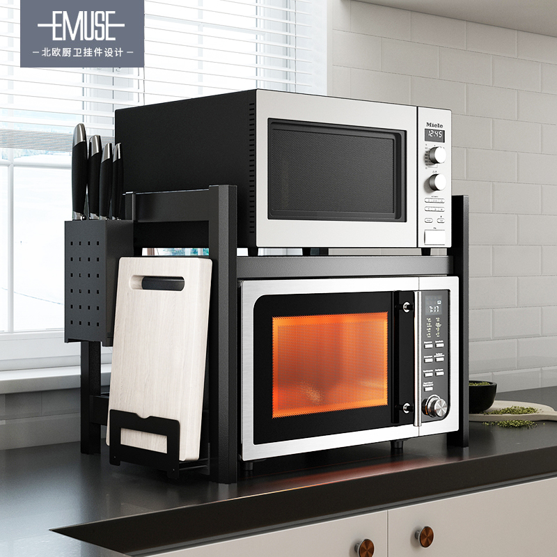 厨房微波a炉烤箱架子置物架桌面台面一体家用品放电饭煲双层收纳