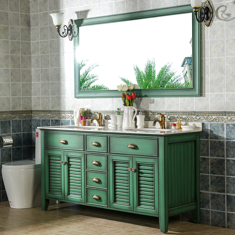 卫浴美式实木浴室柜组合落地式洗手台盆柜卫生间洗脸面盆柜洗漱台