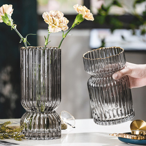 欧式创意网红轻奢玻璃花瓶透明插花水养玫瑰百合S鲜花客厅餐桌摆