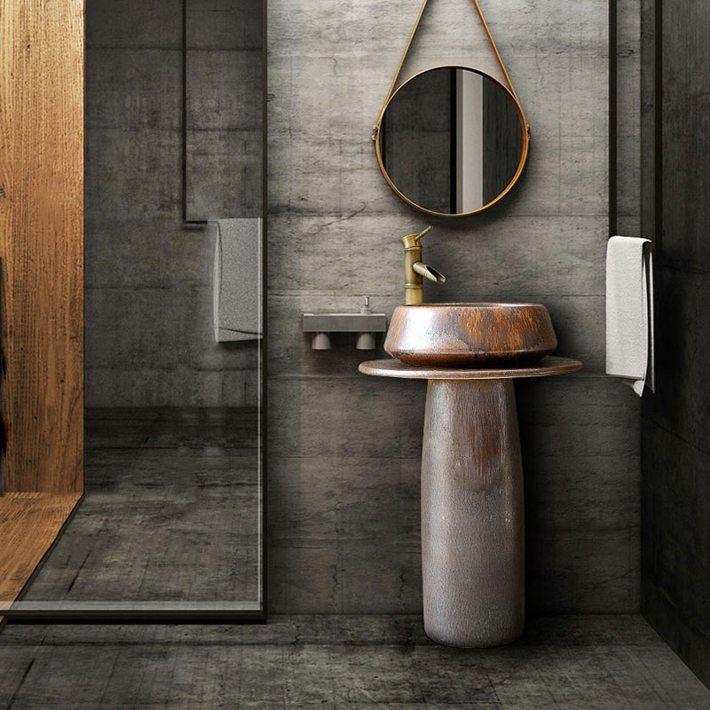 艺术工业风立柱式洗脸简易洗手台盆一体复古创意仿古X家用简约小