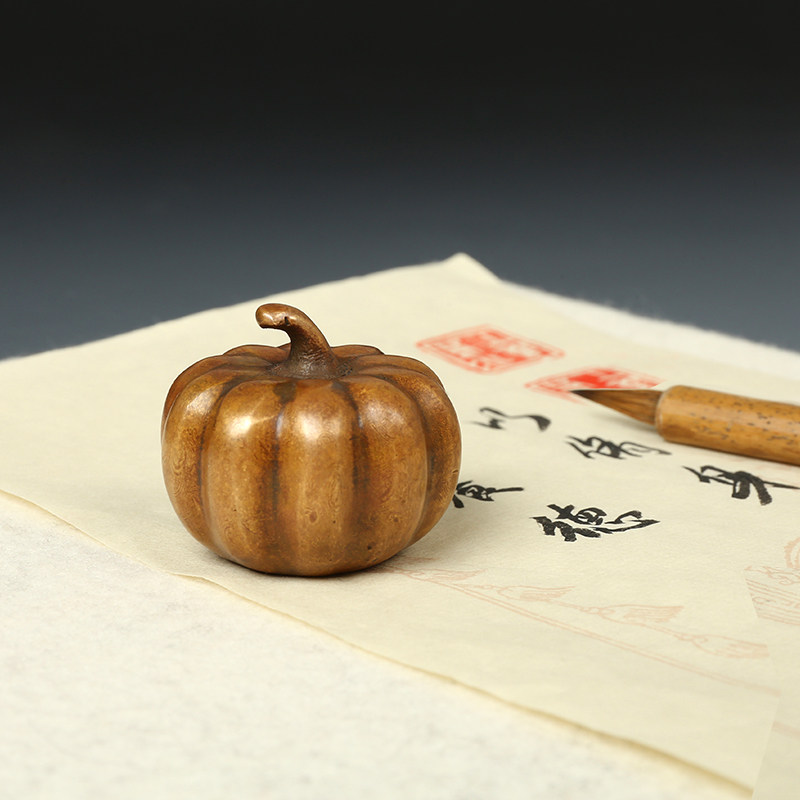 青铜复古压纸 青铜可爱小南瓜文镇 文物古董摆件 文房四宝 黄铜书图片