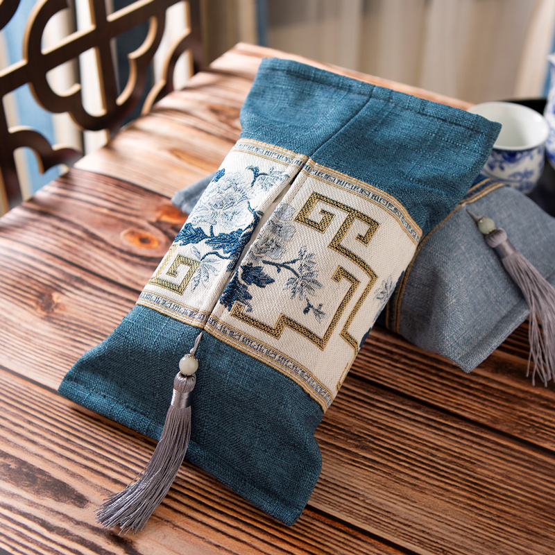 棉麻布艺新中式纸巾套客厅沙x发抽纸盒布艺家用车用纸巾盒车载收