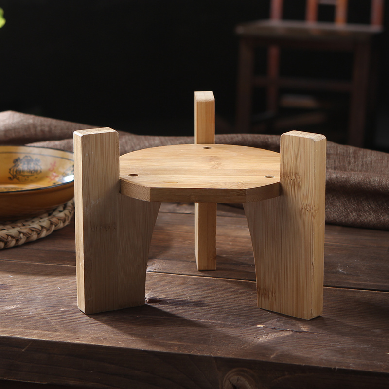 竹木泡酒瓶底座圆形o陶瓷茶壶花盆鱼缸奇石头实木底座托盘酒架底