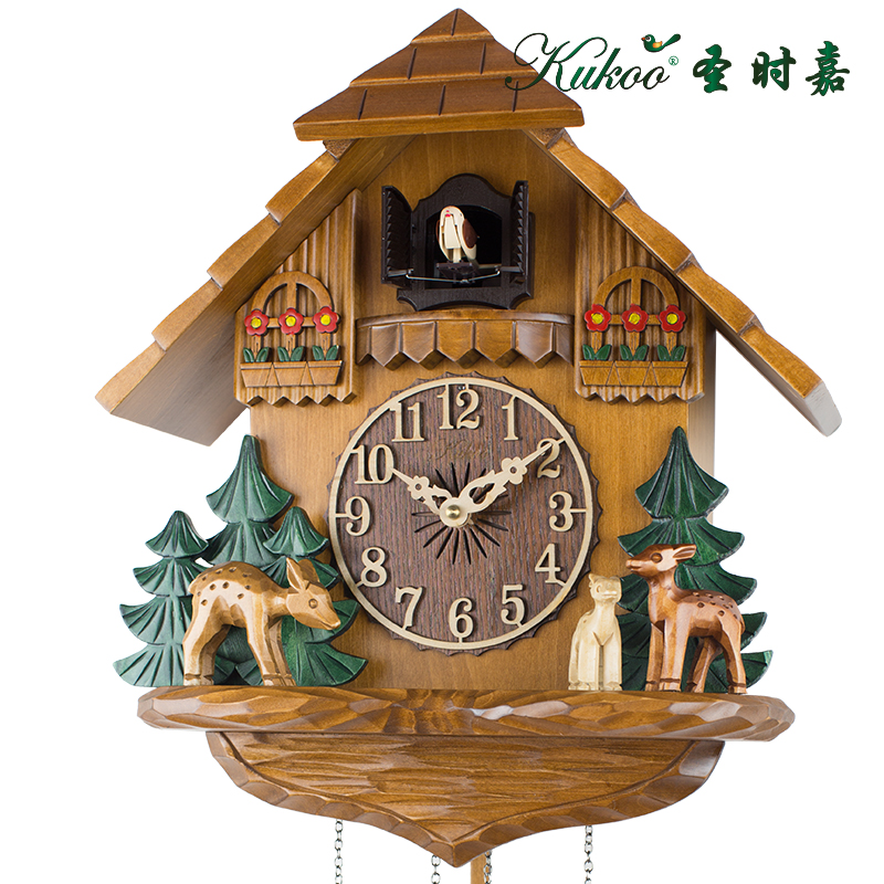 圣时嘉咕咕钟布谷鸟挂钟兔鹿欧式实木手工创意客厅田园石X英钟605