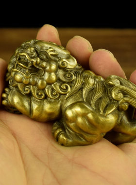 铜小狮子摆件事事顺心手把件雌雄随身把件工艺品装饰品文房四宝