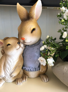 花园庭院摆件桌面装饰创意树脂工艺品家居饰品可爱动物小兔子摆件