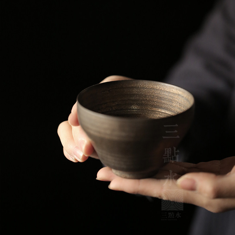 大号手工薄胎铁锈釉茶杯斗笠杯陶瓷日式品茗茶杯茶盏个人杯主人杯