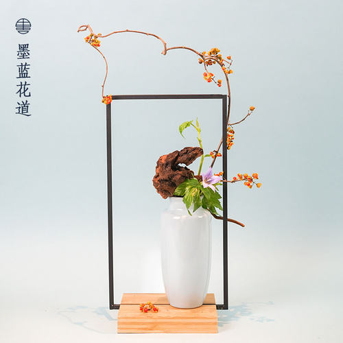 竹木铁架铁艺工艺品装饰架日式中式茶道花道摆件玄关花瓶底座