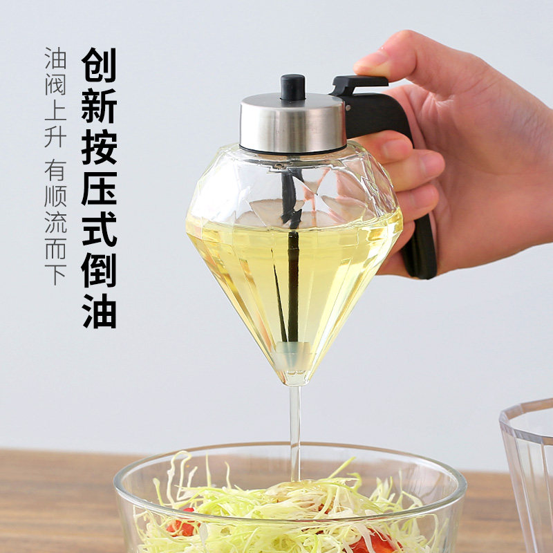 分配倒油壶家用钻石玻璃防漏倒油瓶按压式调料罐蜂蜜糖浆分发工具