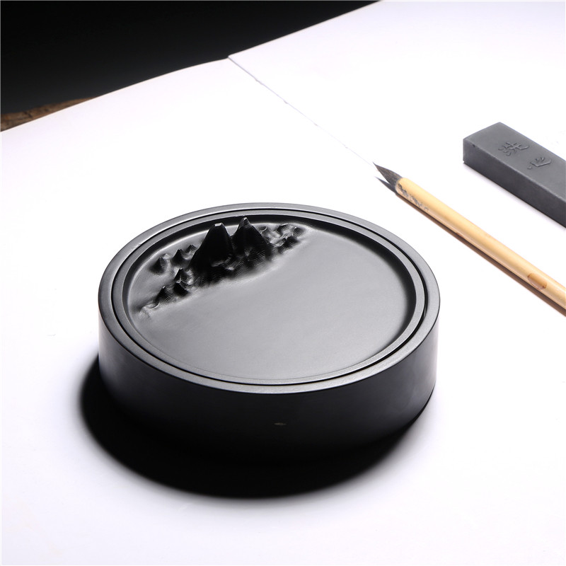 观山 名师设计 天然原石歙砚经典带盖砚台文房四宝墨海收藏端砚