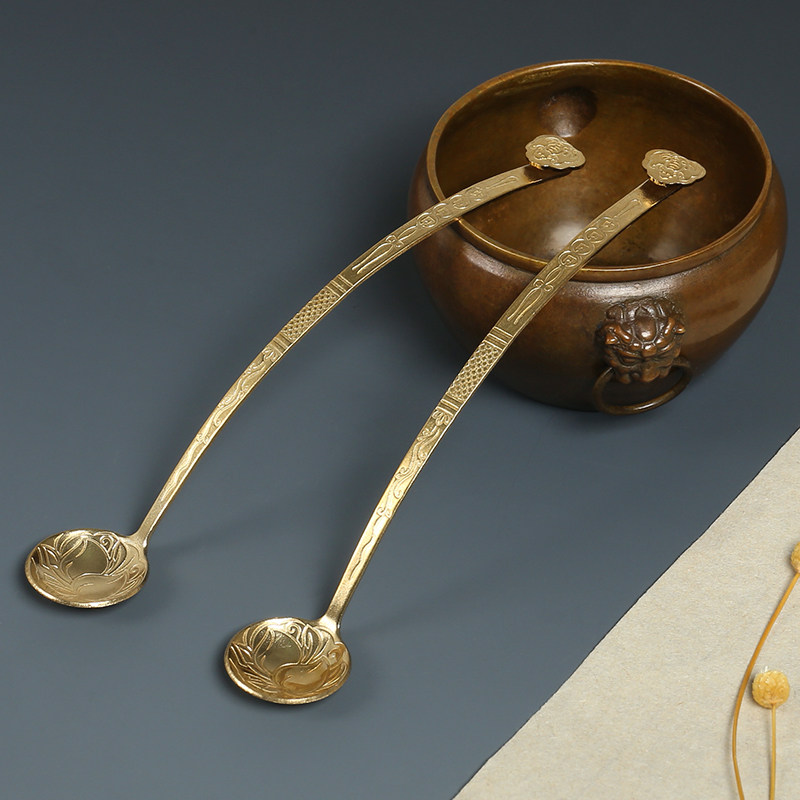 如意铜水勺 磨墨调色舀水用品文房器具文房四宝